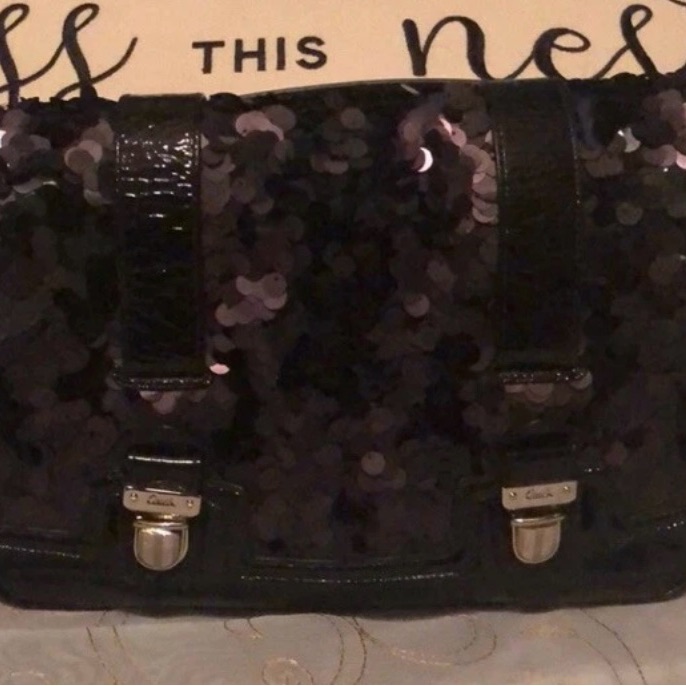 Rare Vintage Black Sequined Coach Bag.